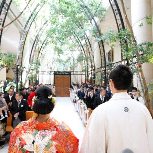 和装人前式で折鶴シャワー♪お子様も一緒で幸せいっぱい!