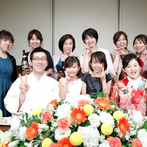 和装人前式で折鶴シャワー♪お子様も一緒で幸せいっぱい!